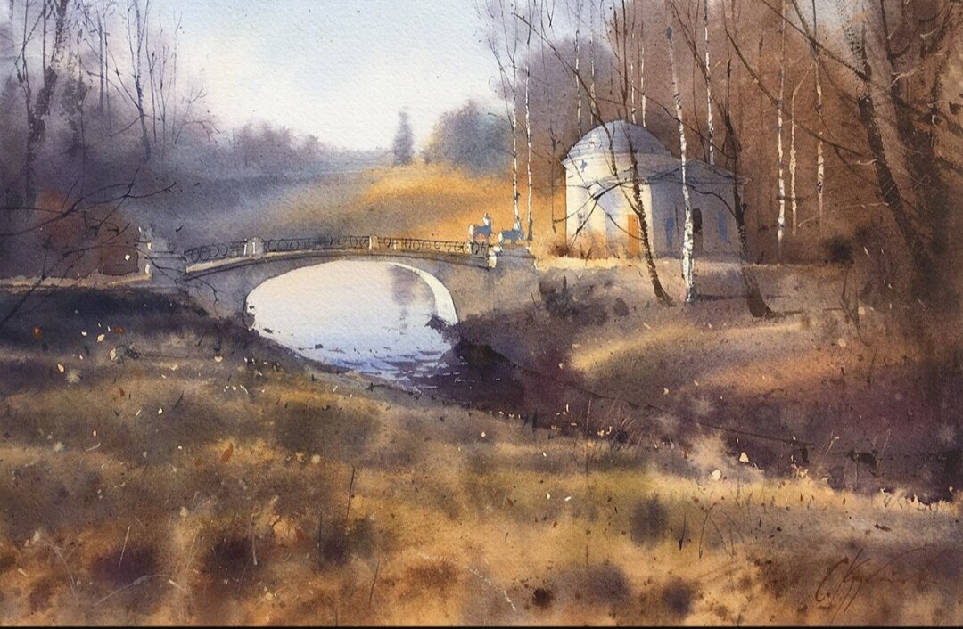 Осенний Павловск. Работа Сергея Курбатова. У этой работы есть своя предыстория, за ней - эмоции и искреннее восхищение красотой и атмосферой места. И формат урока позволил не только получить практическую информацию по её созданию, но и проникнуться настроением.