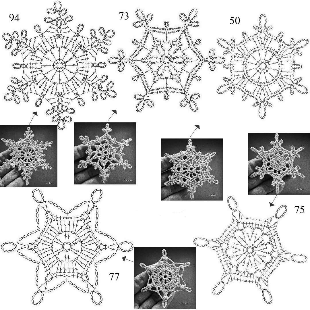 Снежинки крючком со схемами