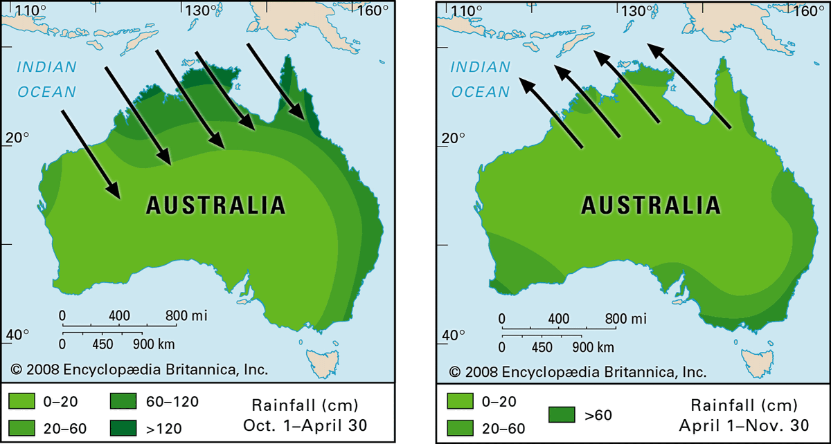 Муссоны  и  приносимые  ими  осадки  в  Австралии