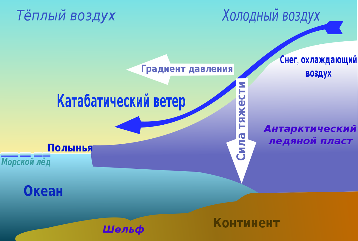 Ледниковый ветер схема. Катабатический ветер. Катабатический ветер Антарктида. Катабатические ветра в Антарктиде. Холодного воздуха род