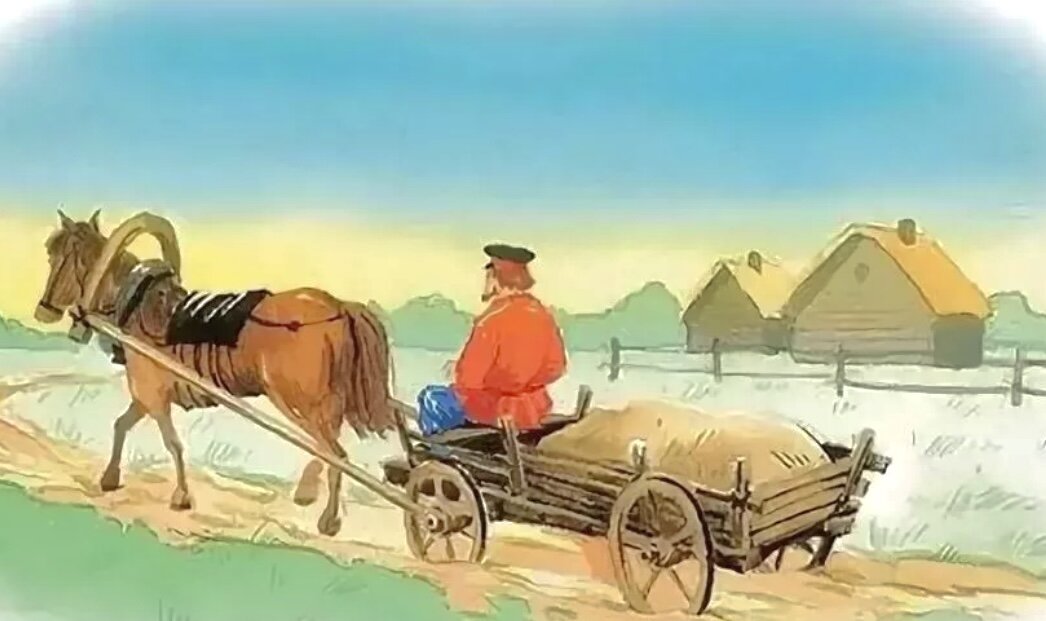 Сказку как дед коляску. Мужик и лошадь басня толстой. Человек в телеге. Крестьянин на телеге. Телега с лошадью.