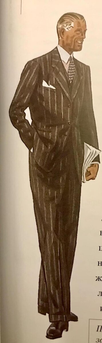 Рисунок из журнала Apparel Arts. Мужчина в пиджаке с тремя пуговицами, из которых застегнуты две верхние. Придаёт стройность и визуально увеличивает рост