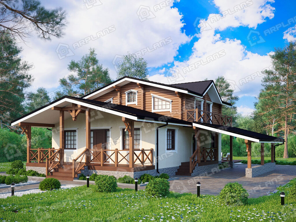 Фото 1 комбинированного дома из газобетона и бруса с мансардой. Источник arplans.ru Проект А-023