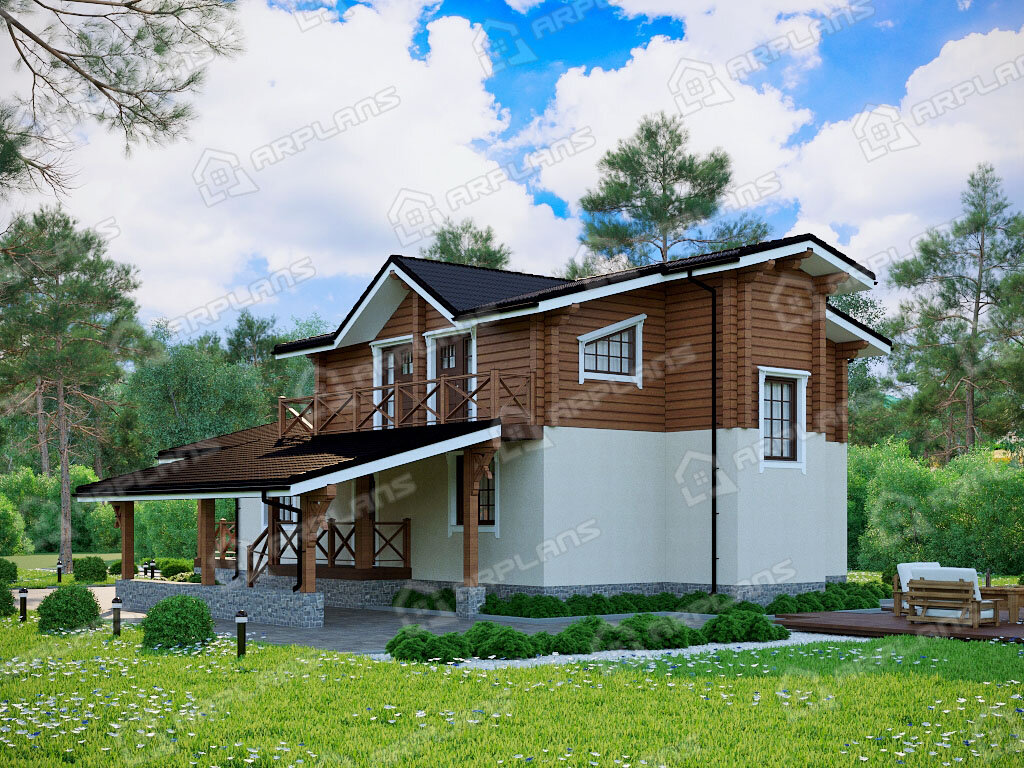 Фото 2 комбинированного дома из газобетона и бруса с мансардой. Источник arplans.ru Проект А-023