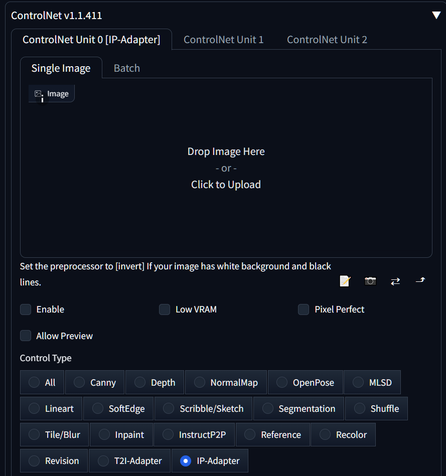 Вот так выглядят настройки ControlNet в Stable Diffusion