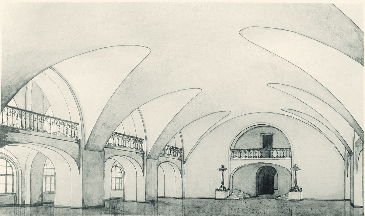 Сивков А. В. Проект переустройства Манежа под выставочный зал. Негатив на стекле. 1938. Государственный Эрмитаж. 