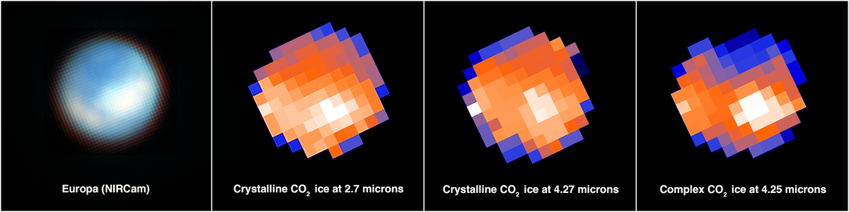 Распределение CO2 на Европе (изображение NIRCam и NIRSpec IFU)