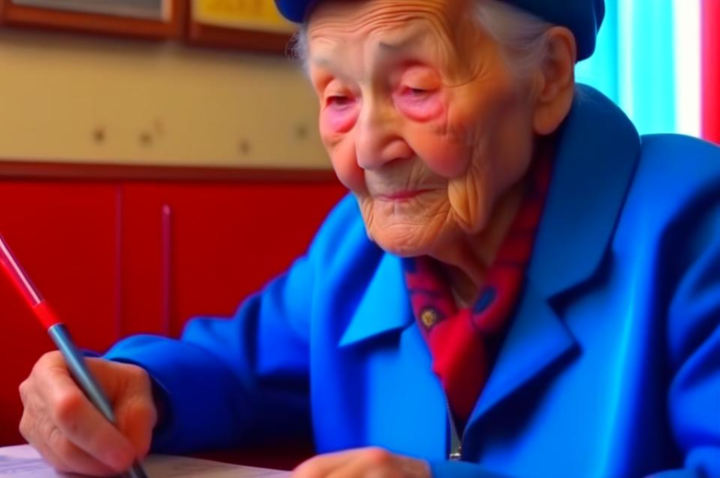 Пенсионерка получает пенсию на Почте России