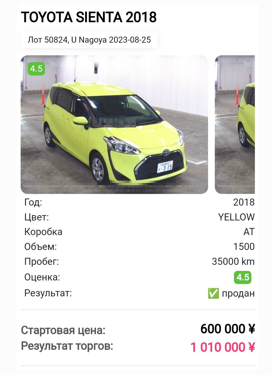 Фото и описание авто с аукциона