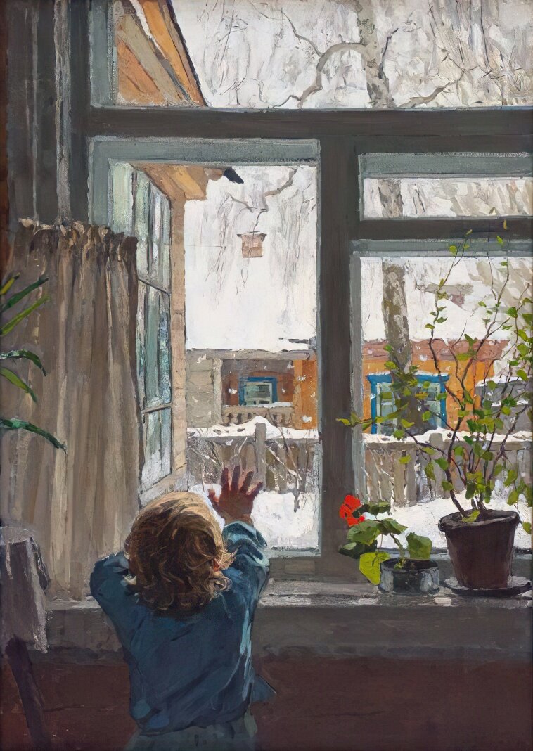 "Первый снег", 1950-е Холст, масло 120 х 84 см. Тутунов Андрей Андреевич