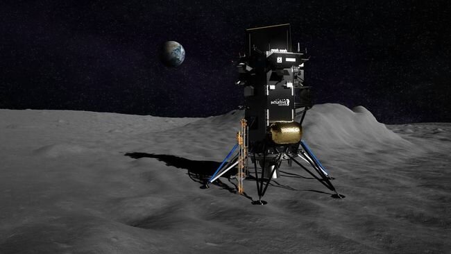     Иллюстрация частного лунного посадочного аппарата Nova-C Intuitive Machines с экспериментом NASA по добыче PRIME-1. Источник: Intuitive Machines