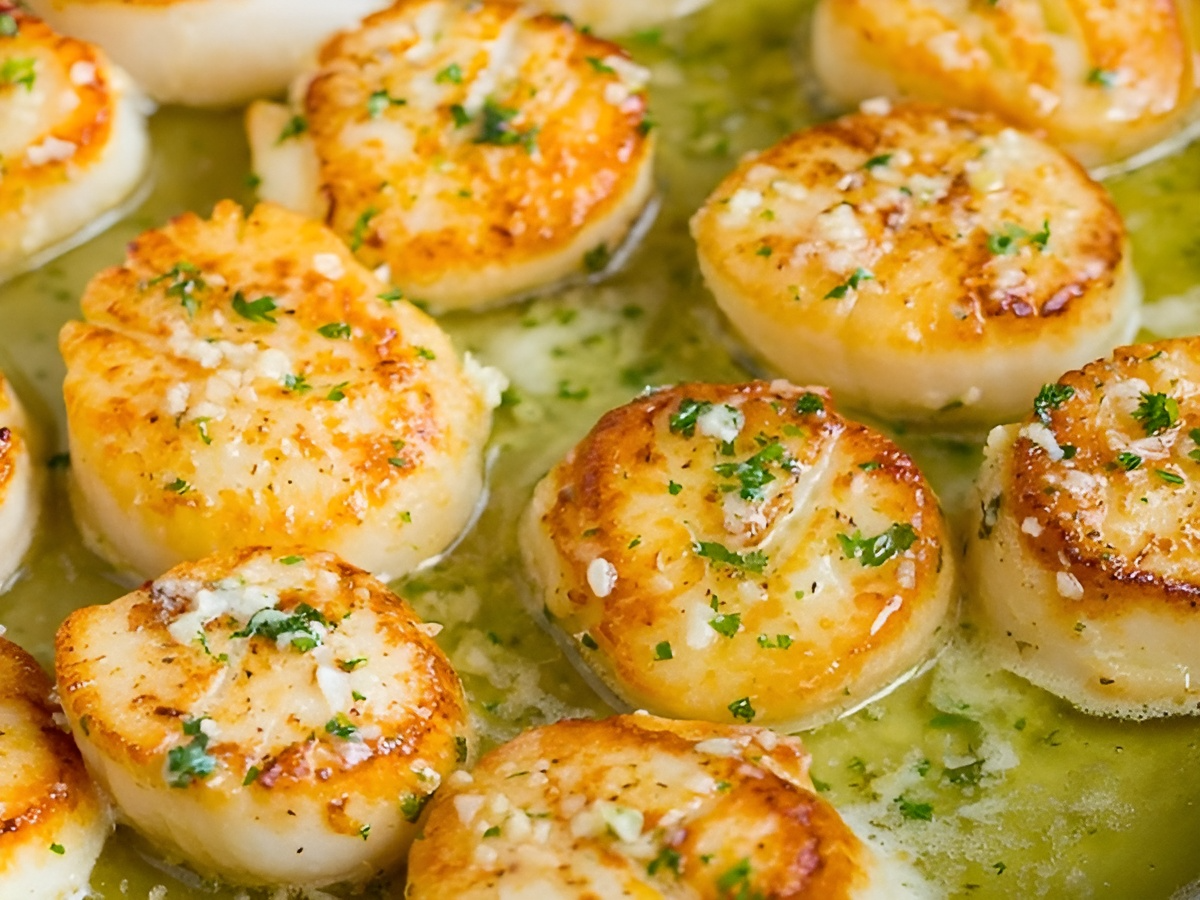 Гребешки с травами и чесночным маслом