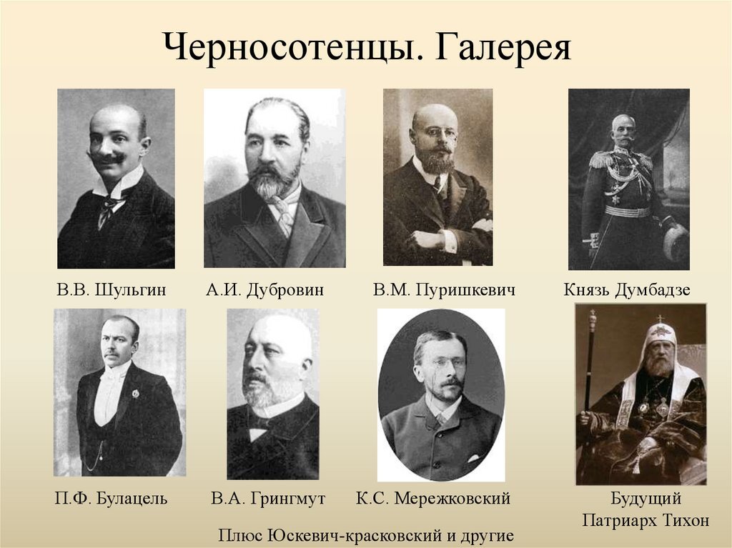 Лидеры черносотенцев 1905. Партия черносотенцы Российской империи 1905-1917. Лидер партий черносоты. Черносотенные партии в России в начале 20 века.