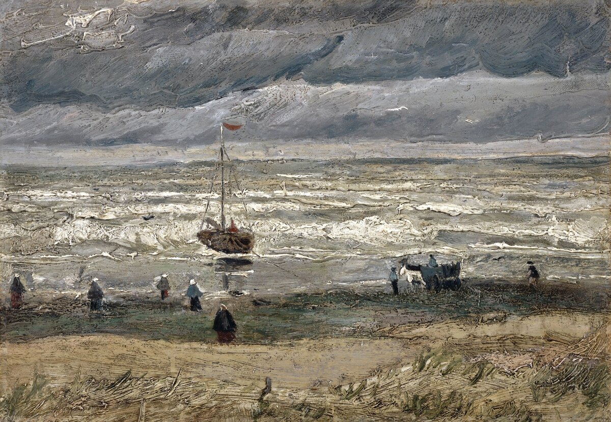 Vincent van Gogh's Beach at Scheveningen in Stormy Weather (1882) famous painting. Original from Wikimedia Commons. Digitally enhanced by rawpixel.