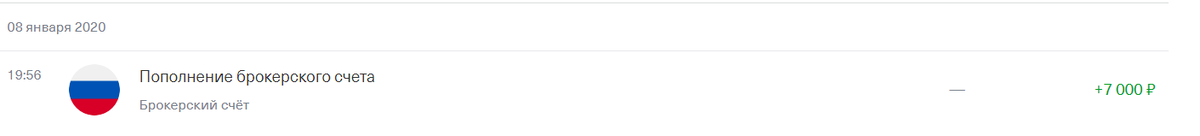 Первое пополнение брокерского счета.