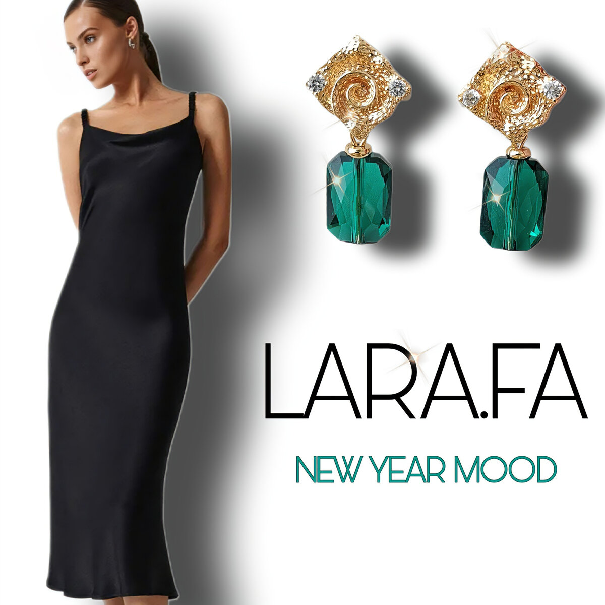 Золотистые серьги с кристаллами Сваровски, дизайн LARA.FA jewelry