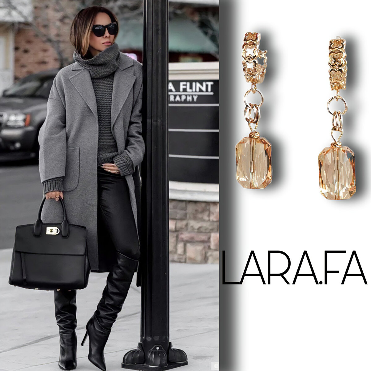 Серьги кольца позолоченные с кристаллами Сваровски, дизайн LARA.FA jewelry