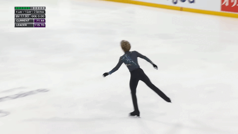 А здесь невооруженным глазом виден недокрут на четверном тулупе, который не стоит в протоколе