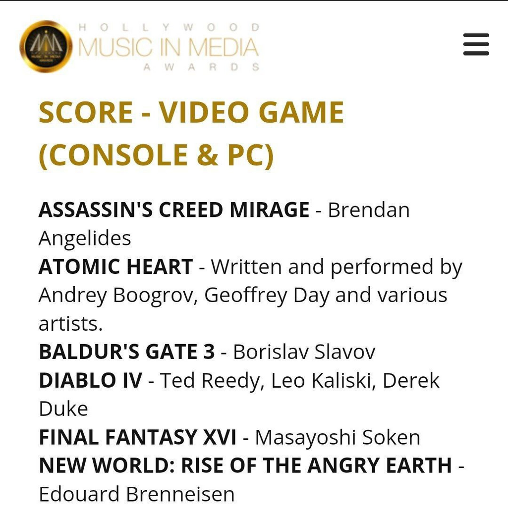     Номинанты в категории Score - Video Game (Console & PC)