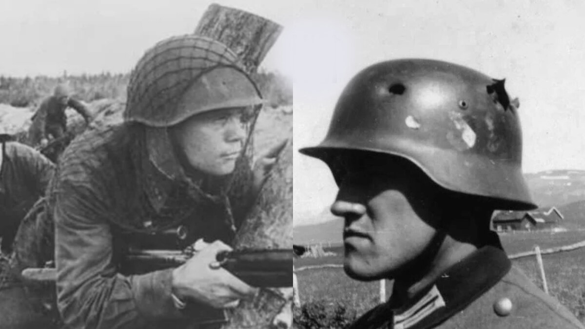 Советская каска и немецкая