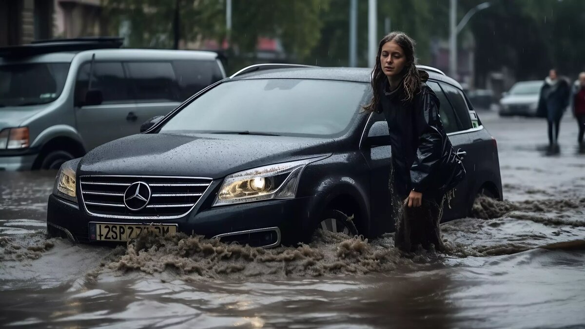     На улице Космонавтов во Владивостоке — снова потоп. Автомобили затопило практически до капота.
