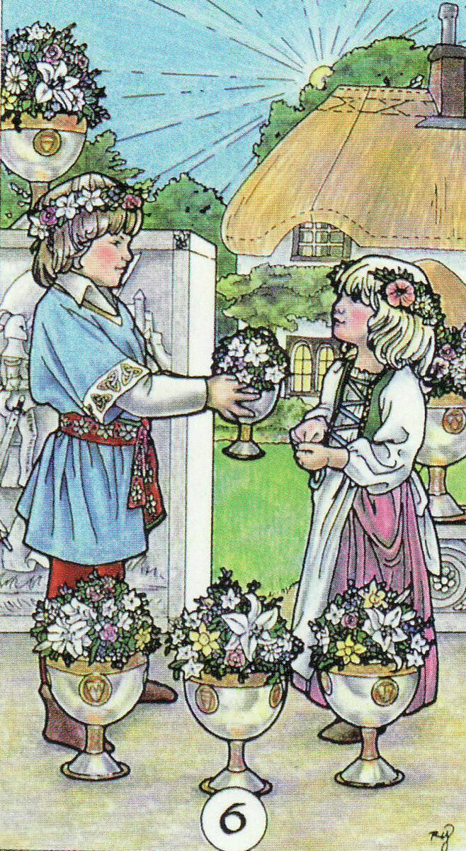 Шестерка кубков. Шестерка кубков Таро. 6 Кубков Таро Уэйта. Шестерка чаш Таро Уэйта. Карта 6 кубков Таро Уэйта