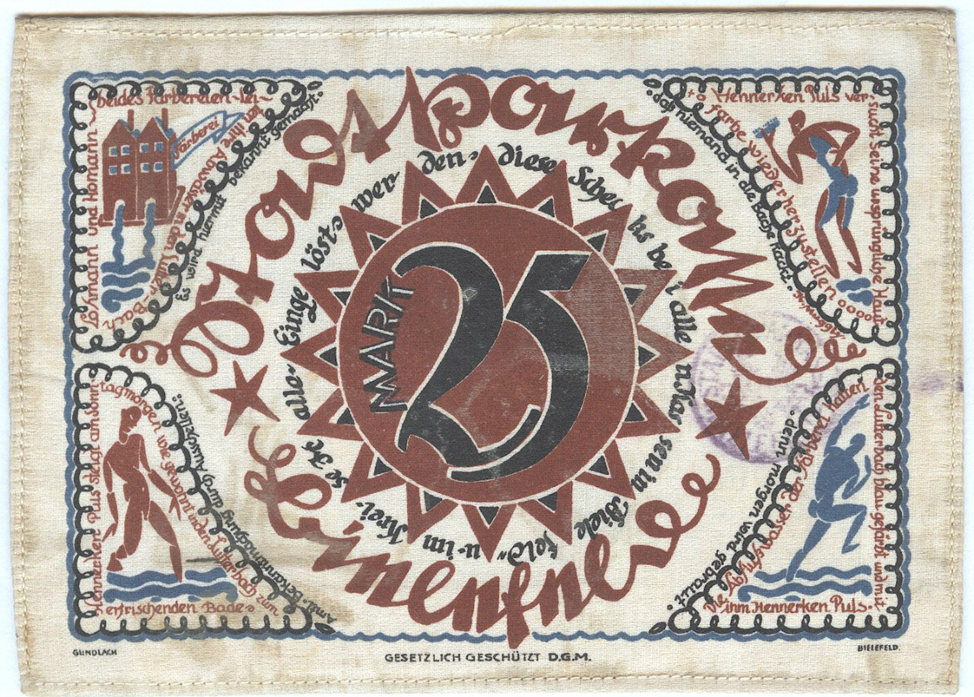 Германия, нотгельд 25 марок, 1921 года (оборотная сторона).