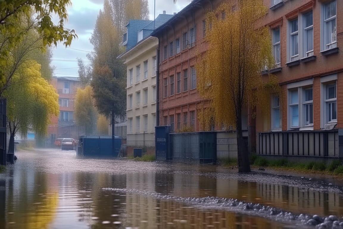 Дождь в городе, наводнение. Нейросеть Kandinsky 2.2.