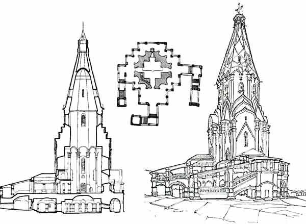 Церковь вознесения господня в коломенском рисунок