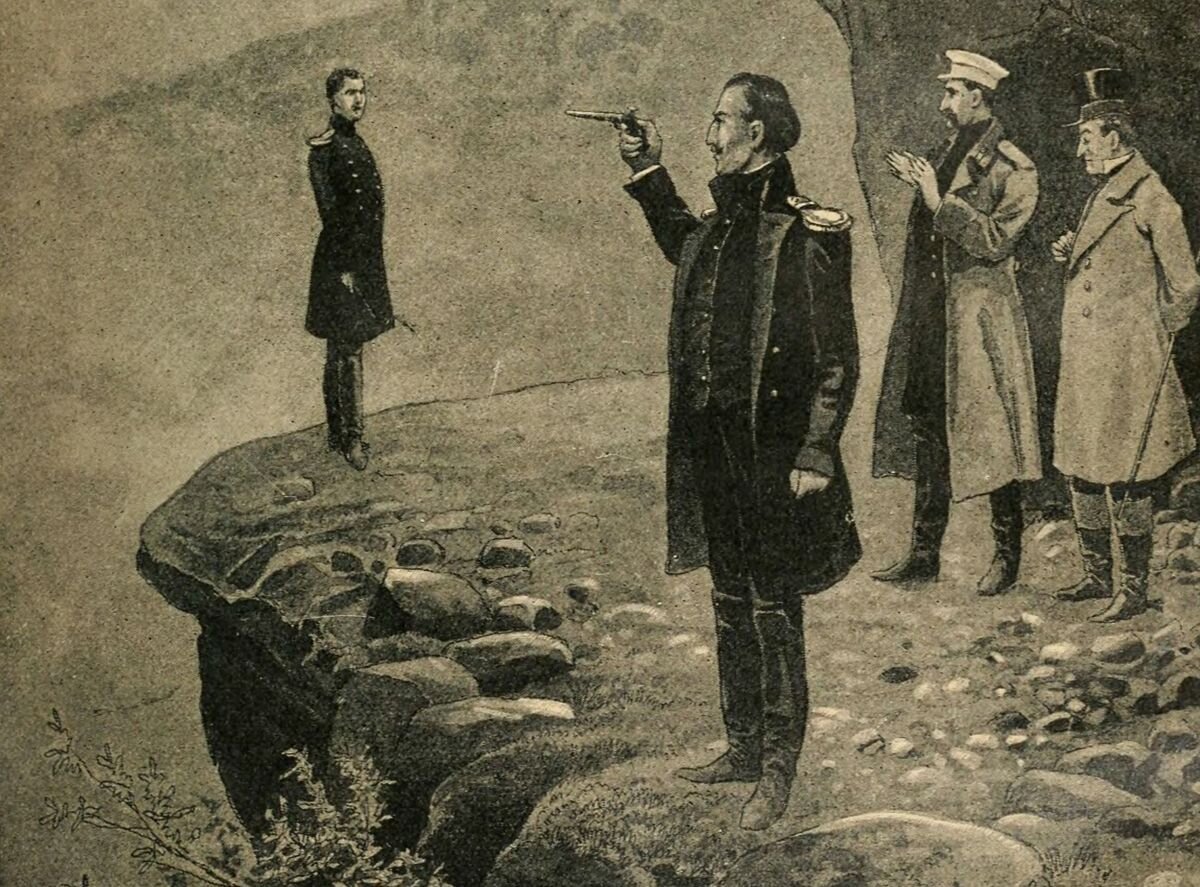 Дуэль Печорина и Грушницкого.