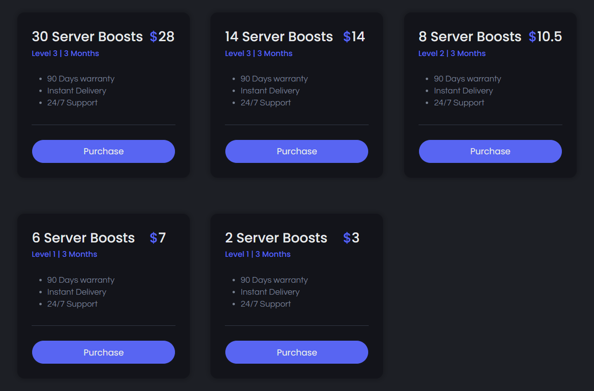Расценки сервиса Boostly