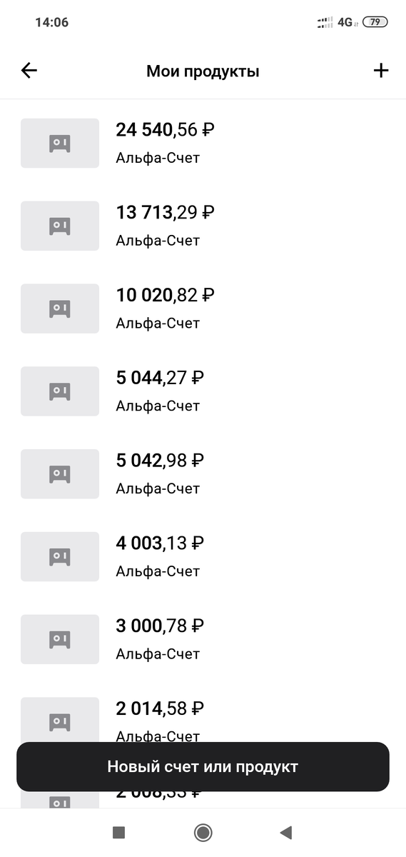 Так выглядят мои счета, с которых можно снять деньги в любое время.