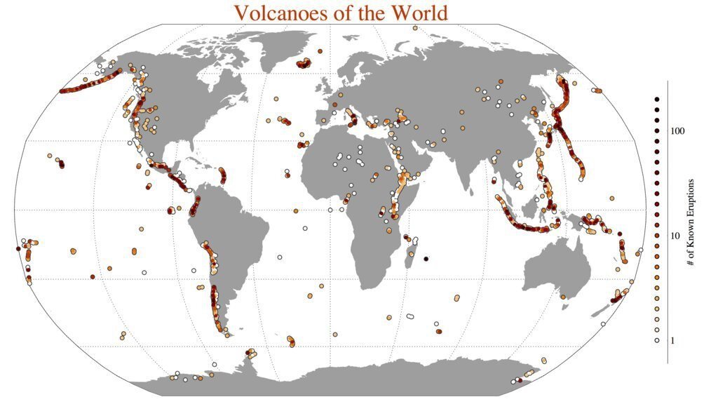Карта всех вулканов мира