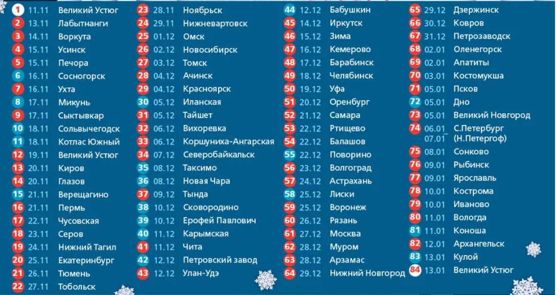 С 11 ноября в длинный предновогодний путь выезжает Поезд Деда Мороза - передвижная резиденция новогоднего волшебника.