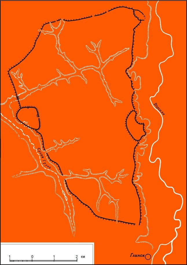Схема оборонительных сооружений Бельского городища