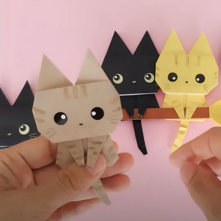 Оригами-кошка из бумаги