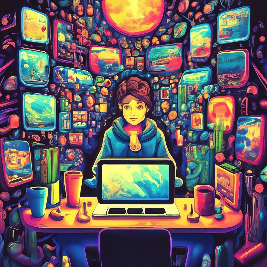 Картинка сгенерирована нейросетью "Зависимость от интернета"