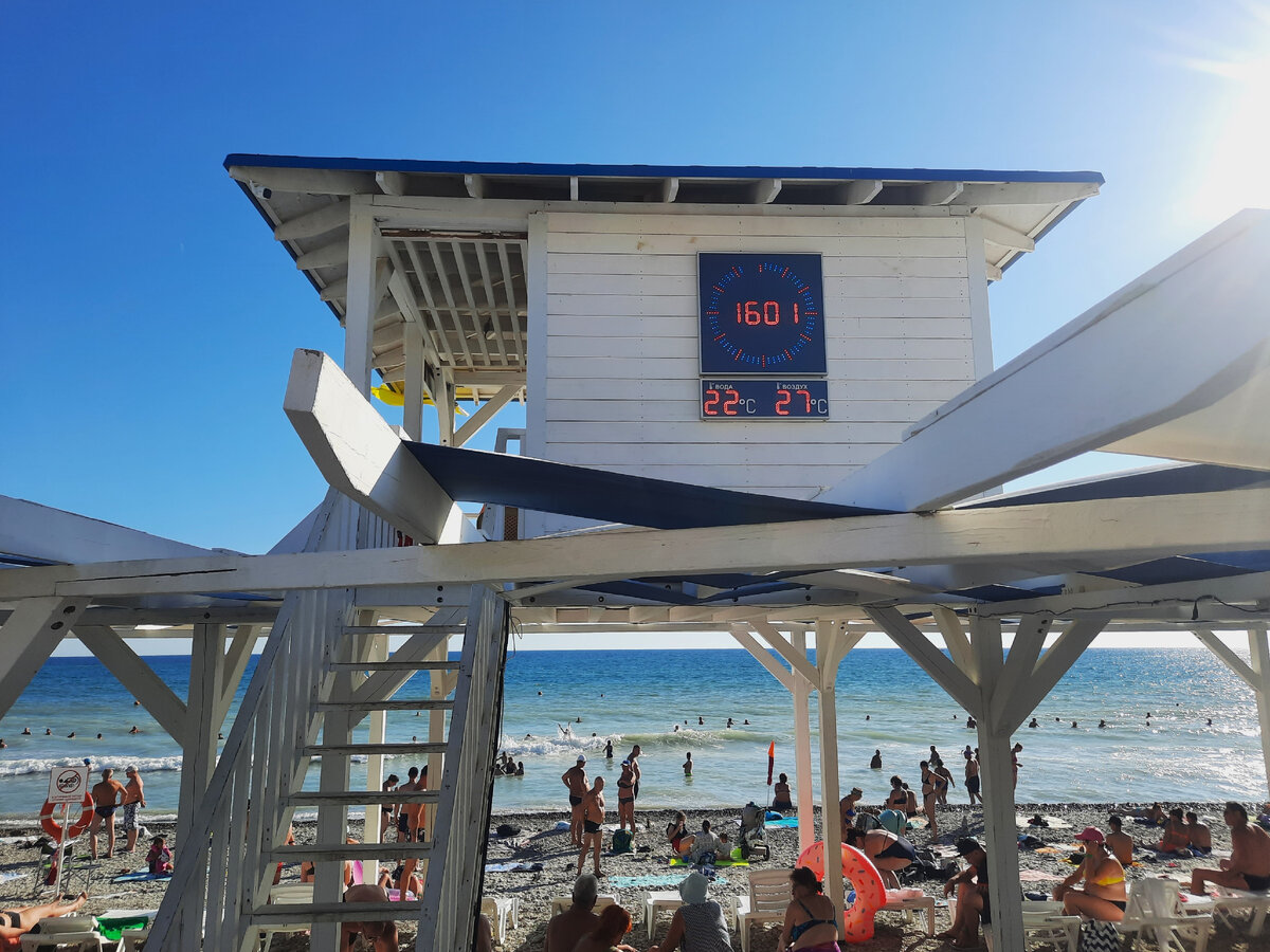 Фото из личного архива: Пост спасателей на пляже, на экране температура и время. 17.09.2023