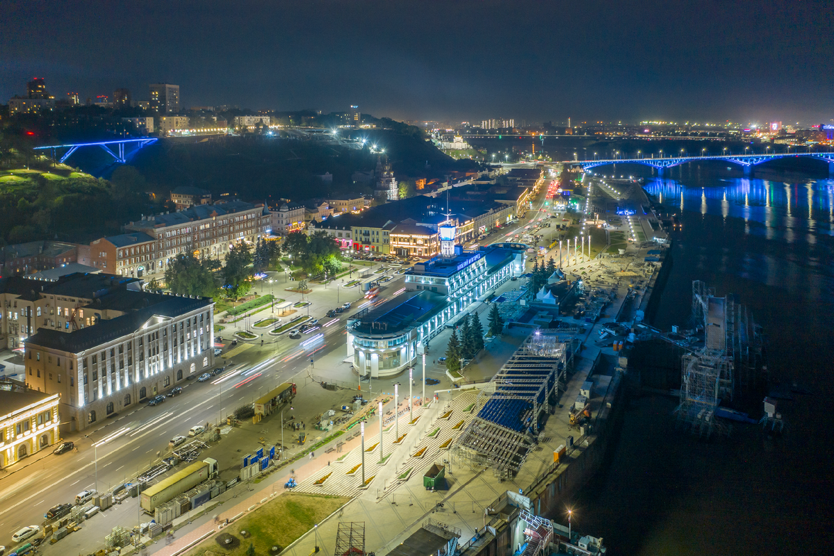 Архитектурное освещение Нижневолжской набережной, Нижний Новгород