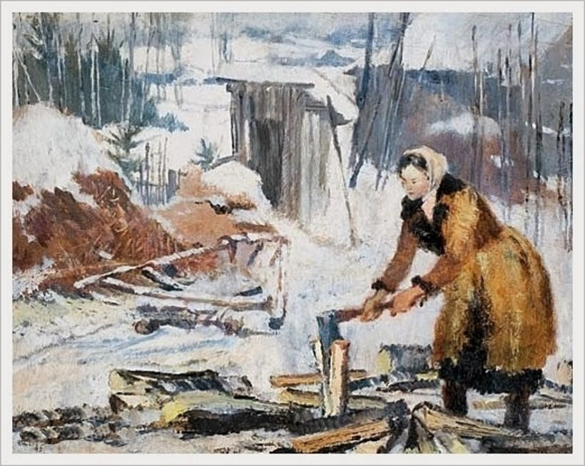 Картина Юрия Пименова "Колка дров".