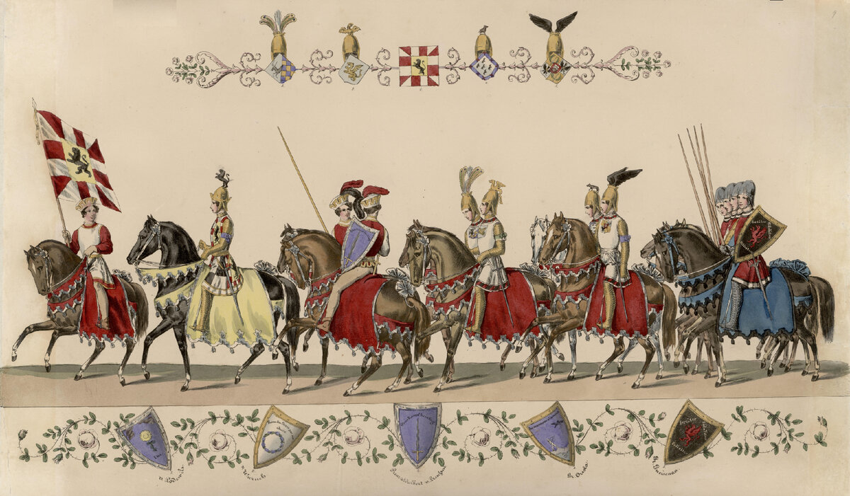 Лист из альбома «Описание праздника «Волшебство Белой розы», данного в Потсдаме 13 июля 1829 г. ко дню рождения ее величества императрицы России». И.Штюрмер, Т. Хоземанн. Берлин, 1829 г.