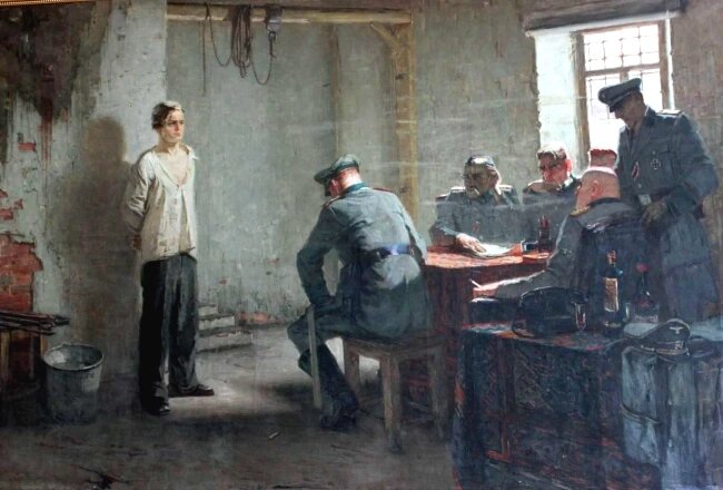 Олег Кошевой на допросе. Худ. М.Поплавский