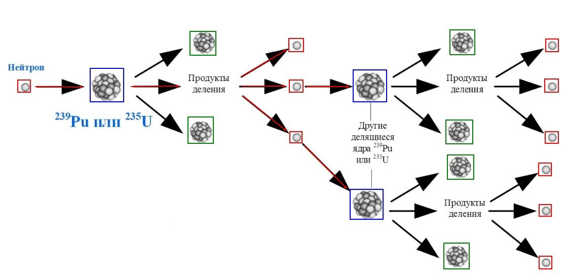 Реакция деления ядра плутония-239 аналогична реакции деления урана-235.