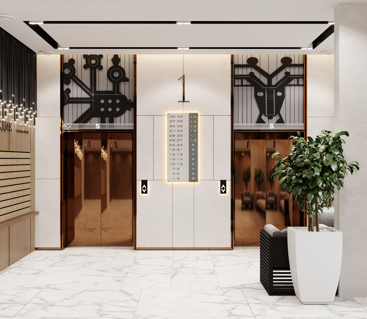 Холл в каждом подъезде в дизайнерском оформлении. Приятный интерьер встретит вас с порога дома и сопроводит до самого входа в квартиру.