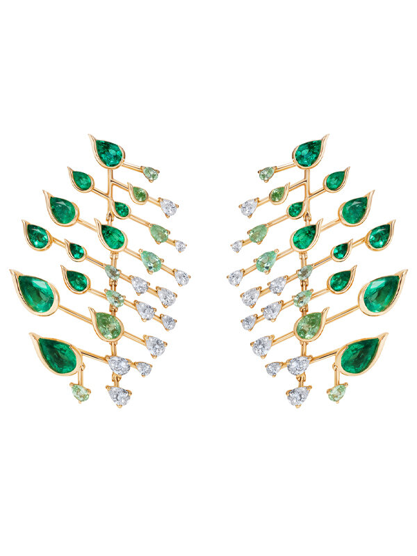 Серьги Fernando Jorge Flame из желтого золота с изумрудами, турмалинами и бриллиантами
