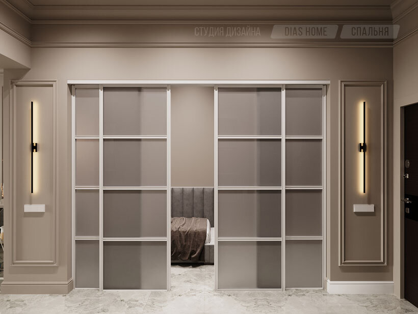 дизайн интерьера спальни с перегородкой в квартире-студии