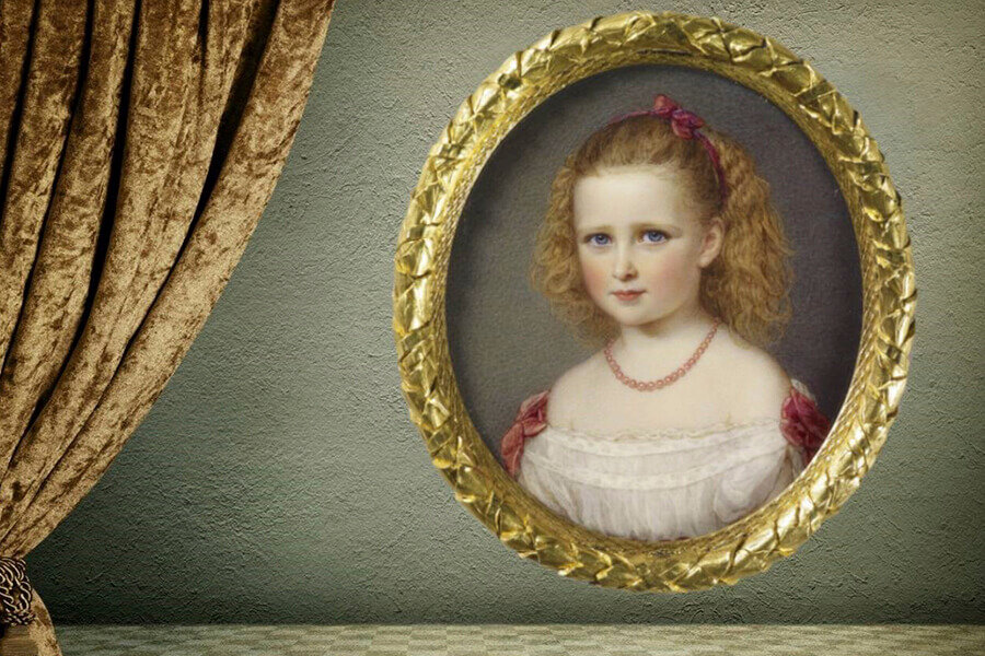 Принцесса Елисавета Гессенская. Реджинальд Истон, июль 1868 г. Акварель на слоновой кости, 8,3х7,2 см. Британская королевская коллекция