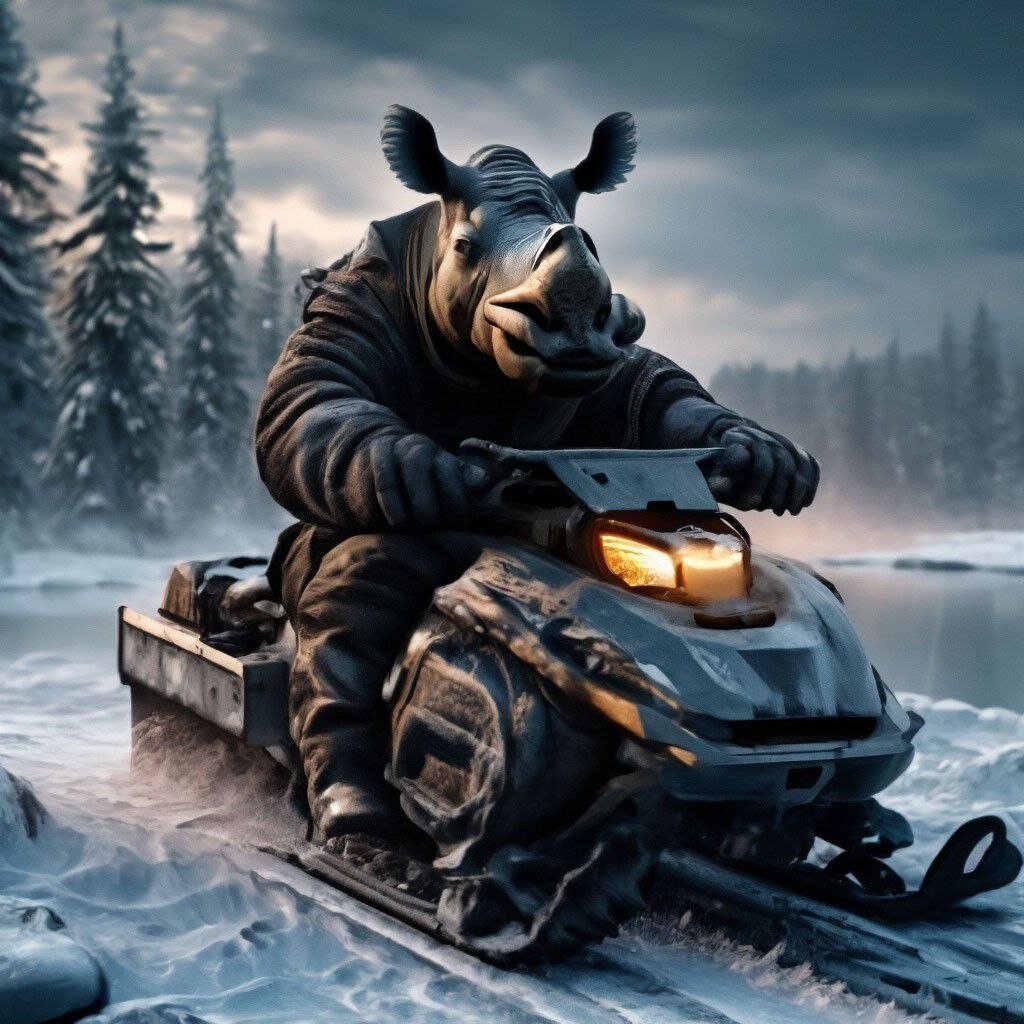 Сгенерировано нейросетью: рыбак на снегоходе