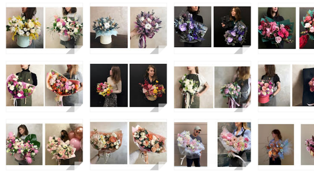 Фото в хорошем качестве, видны букеты, работы разноплановые, файлы прикреплены отдельно в письме и автоматически собраны в галерею. 