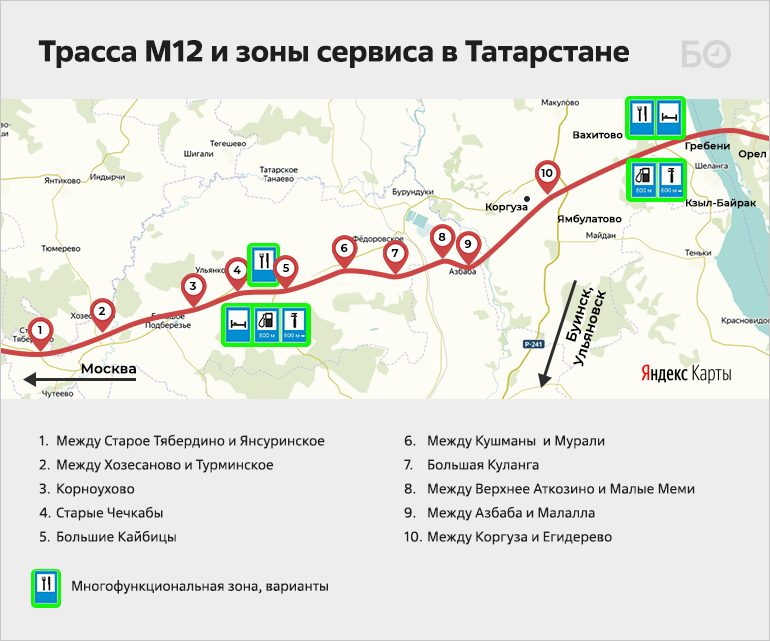 Дорога м12 на карте